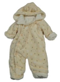 Vanilková chlupatá podšitá kombinéza s hvězdami a kapucí Ergee