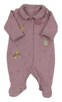 Fialový teplákový overal s kytičkami a králíčky 