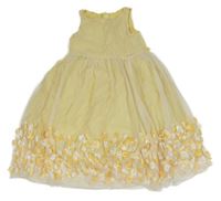 Žluté tylové šaty s 3D květinami 