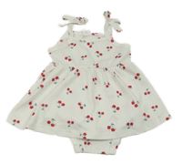 Bílé žebrované šaty s třešničkami a všitým body Shein