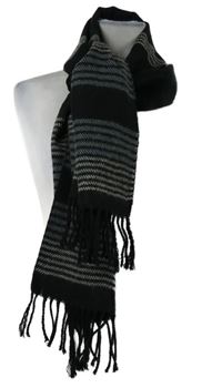 Dámská černá šála s proužky a třásněmi 