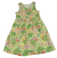 Citronovo-barevné květované bavlněné šaty s listy H&M