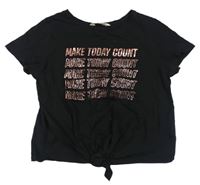 Černé crop tričko s nápisem H&M