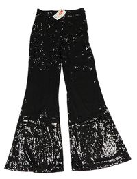 Černé flitrové flare kalhoty H&M