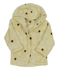 Vanilková puntíkatá chlupatá propínací mikina s kapucí 