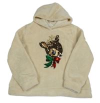 Světlebéžová chlupatá mikina se sobem a kapucí zn. H&M