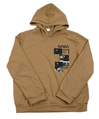 Hnědá mikina s potiskem a kapucí Shein