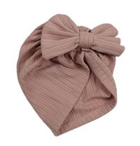 Starorůžová žebrovaná/vzorovaná turbanová čepice s mašlí
