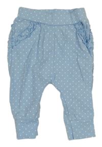 Světlemodré puntíkaté lehké tepláky s volánky Topomini