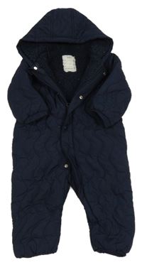 Tmavomodrá šusťáková prošívaná zimní kombinéza s kapucí M&S