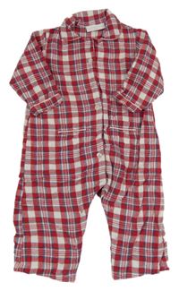 Červeno-bílo-tmavomodrý kostkovaný flanelový overal The Little White Company