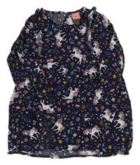 Tmavomodrá květovaná tunika s jednorožci Kiki&Koko