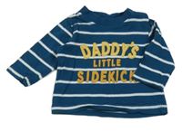 Petrolejovo-bílé pruhované triko s nápisem Nutmeg