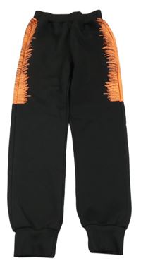 Černo-neonově oranžové sportovní tepláky 