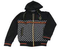 Černo-bílo-zeleno-červená vzorovaná propínací mikina s kapucí Gucci