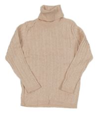 Světlerůžový pletený rolák s copánky Next 