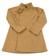 Béžový flaušový kabát s mašlí 