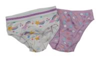2x kalhotky  lila puntíkaté + bílé s kometami 104/116
