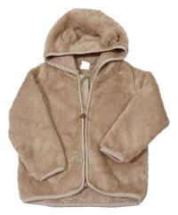 Béžová chlupatá propínací mikina s kapucí H&M