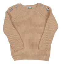 Světlerůžový svetr s kamínky a průstřihy na rukávech Primark 