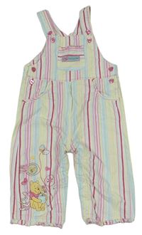 Barevné pruhované plátěné laclové kalhoty s medvídkem Pú Disney