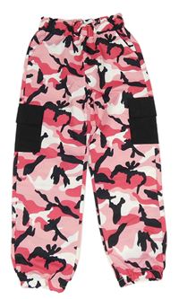 Růžovo-černo-bílé army cargo cuff kalhoty Shein