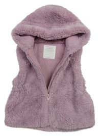 Růžová kožešinová zateplená vesta s kapucí Primark