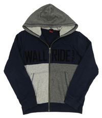 Tmavomodro-šedá propínací mikina s nápisem a kapucí s. Oliver 