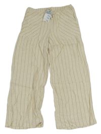 Nové - Béžovo-černé pruhované lněné culottes kalhoty Primark