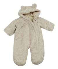 Béžová kožešinová zateplená kombinéza s kapucí 