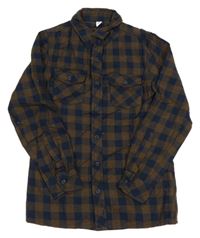 Hnědo-tmavomodrá kostkovaná flanelová košile Yigga 