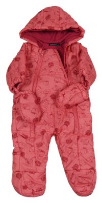 Růžová šusťáková prošívaná zimní kombinéza s kočkami a kapucí Inextenso