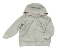 Šedá melírovaná propínací fleecová mikina se srdíčkem a kapucí Carter´s 