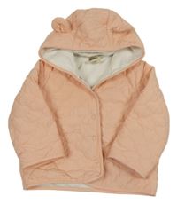 Broskvová šusťáková prošívaná zateplená bunda s kapucí 