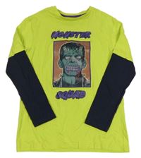 Limetkovo-tmavomodré triko s Frankensteinem F&F