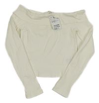 Nové - Smetanové žebrované crop triko s lodičkovým výstřihem H&M