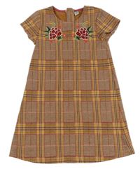 Růžovo-barevné kostkované šaty s květy a flitry TU