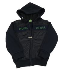 Tmavomodrá propínací mikina s kapucí a logem Hugo Boss 