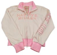 Světlerůžovo-růžová propínací crop mikina s nápisem 