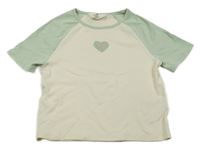 Smetanovo-světlezelené crop tričko se srdíčkem H&M