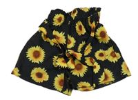 Černé kraťasy se slunečnicemi a páskem