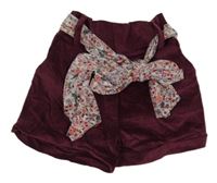 Vínové sametové kraťasy s mašlí Kokoshekids 