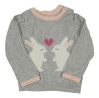 Šedo-růžový svetr se zajíčky Yd.