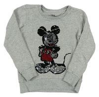 Šedá melírovaná mikina s Mickey z překlápěcích flitrů Disney