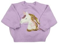 Lila oversize svetr s jednorožcem s flitry Matalan