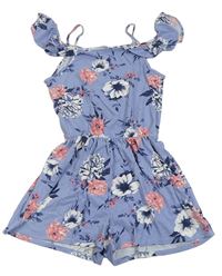 Fialovomodrý letní overal s kytičkami a volánky H&M