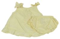 2Set - Světležlutá plátěná letní tunika s mašlemi + kalhotky na plenky s volánky Matalan