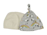 2x - Čepice - Smetanová úpletová little nutmeg, šedá melírovaná se Snoopym PRIMARK