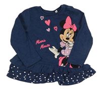 Tmavomodrá melírovaná šatová tunika s Minnie a srdíčky a volánkem Disney