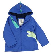 Cobaltově modrá nepromokavá zateplená bunda s dinosaury a kapucí s ostny M&S